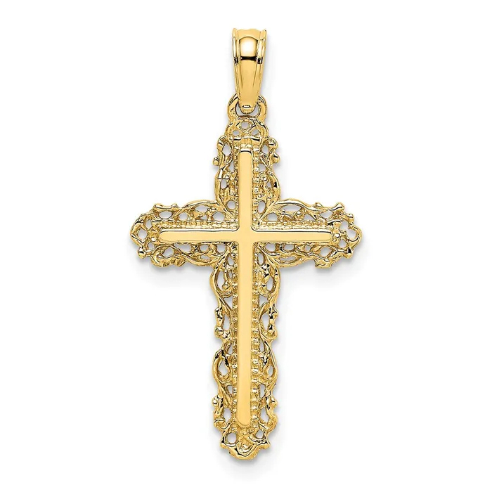 TreasureFineJewelers 14K Cross w Filigree Lace Trim Charm Charm Necklaces TreasureFineJewelers 14K Cross w Filigree Lace Trim Charm Charm Necklaces
