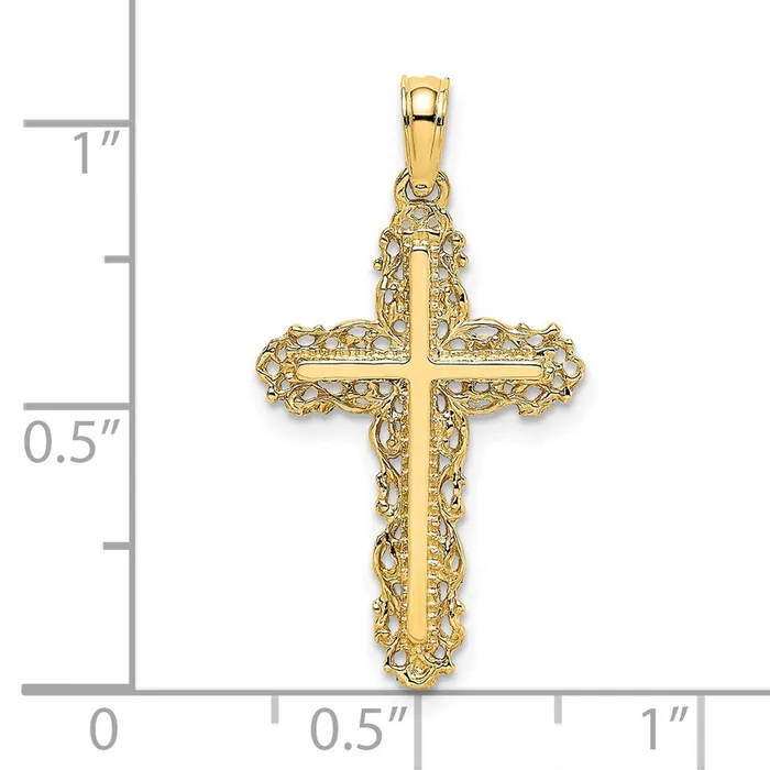 TreasureFineJewelers 14K Cross w Filigree Lace Trim Charm Charm Necklaces