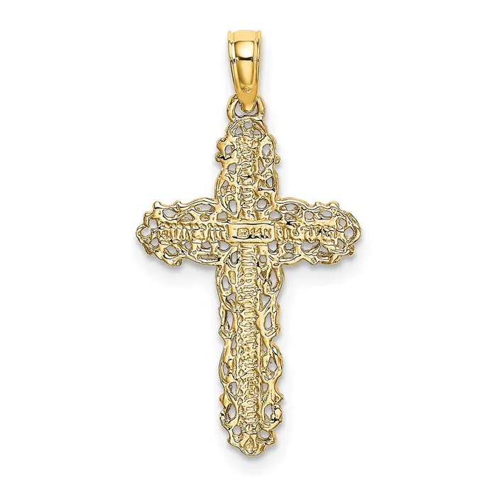 TreasureFineJewelers 14K Cross w Filigree Lace Trim Charm Charm Necklaces