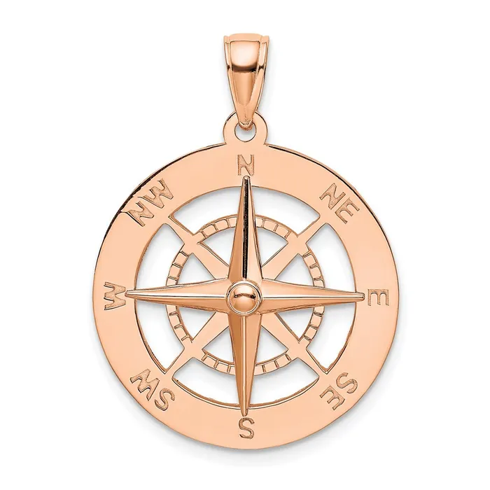 TreasureFineJewelers 14K Rose Gold Nautical Compass Pendant Necklaces
