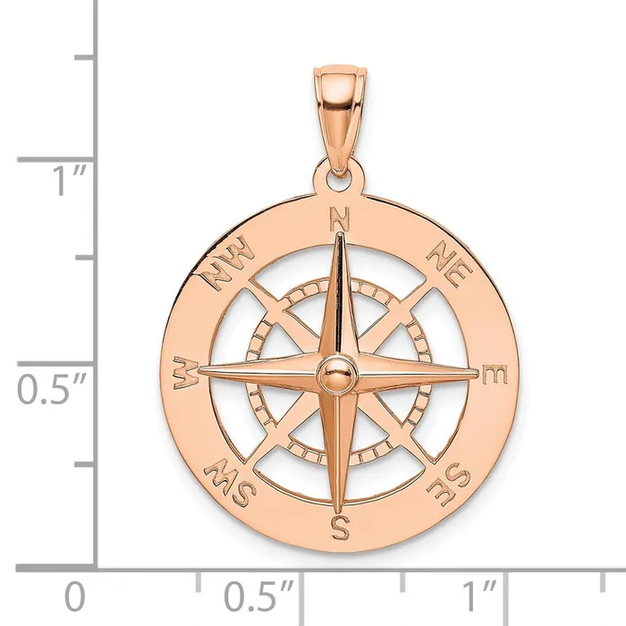 TreasureFineJewelers 14K Rose Gold Nautical Compass Pendant Necklaces