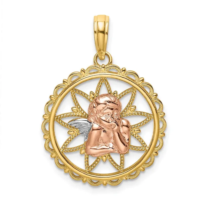 TreasureFineJewelers 14K Twotone wWhite Rhodium Cutout Angel Charm Rings TreasureFineJewelers 14K Twotone wWhite Rhodium Cutout Angel Charm Rings