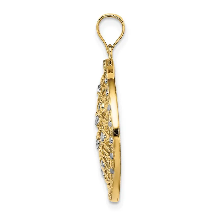 TreasureFineJewelers 14K wRhodium DC Oval CutOut Charm Charm Necklaces