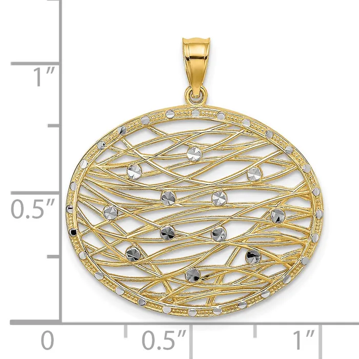 TreasureFineJewelers 14K wRhodium DC Oval CutOut Charm Charm Necklaces