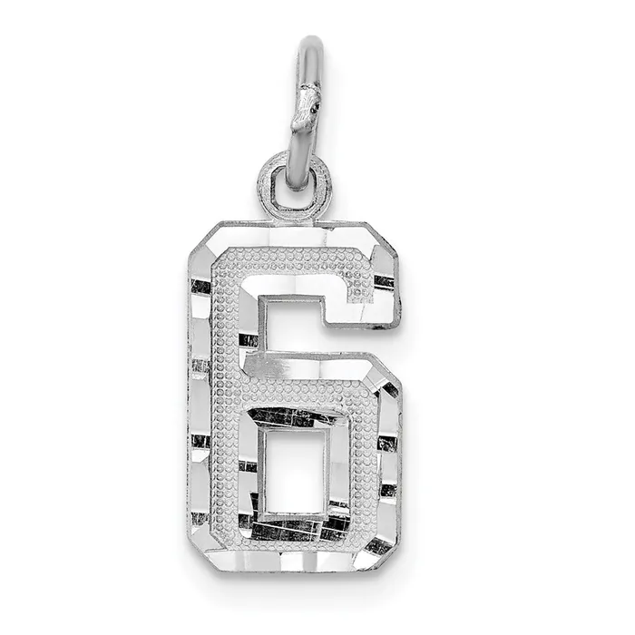 TreasureFineJewelers 14k White Gold Small Brushed Diamondcut Number 6 Charm Charm Necklaces TreasureFineJewelers 14k White Gold Small Brushed Diamondcut Number 6 Charm Charm Necklaces