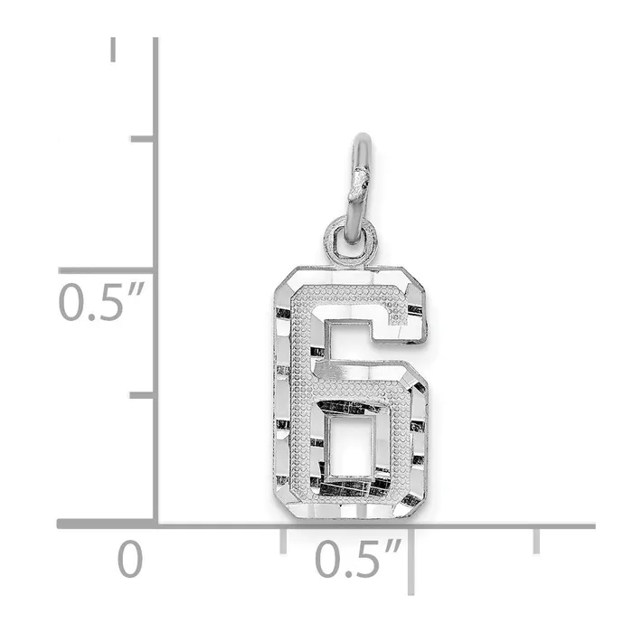 TreasureFineJewelers 14k White Gold Small Brushed Diamondcut Number 6 Charm Charm Necklaces