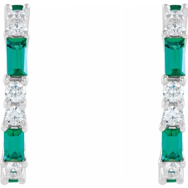 TreasureFineJewelers 14K White LabCreated Emerald 12 CTW Diamond Earrings Earrings