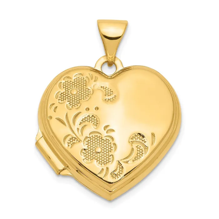 TreasureFineJewelers 14k Yellow Gold 18mm Polished HeartShaped Floral Locket Rings TreasureFineJewelers 14k Yellow Gold 18mm Polished HeartShaped Floral Locket Rings