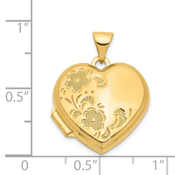 TreasureFineJewelers 14k Yellow Gold 18mm Polished HeartShaped Floral Locket Rings