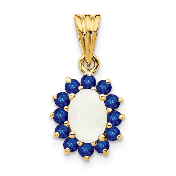 TreasureFineJewelers 14k Yellow Gold Genuine Opal and Sapphire Pendant Necklaces TreasureFineJewelers 14k Yellow Gold Genuine Opal and Sapphire Pendant Necklaces
