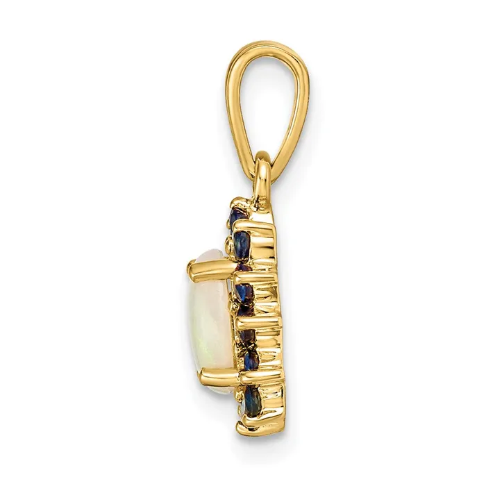 TreasureFineJewelers 14k Yellow Gold Genuine Opal and Sapphire Pendant Necklaces