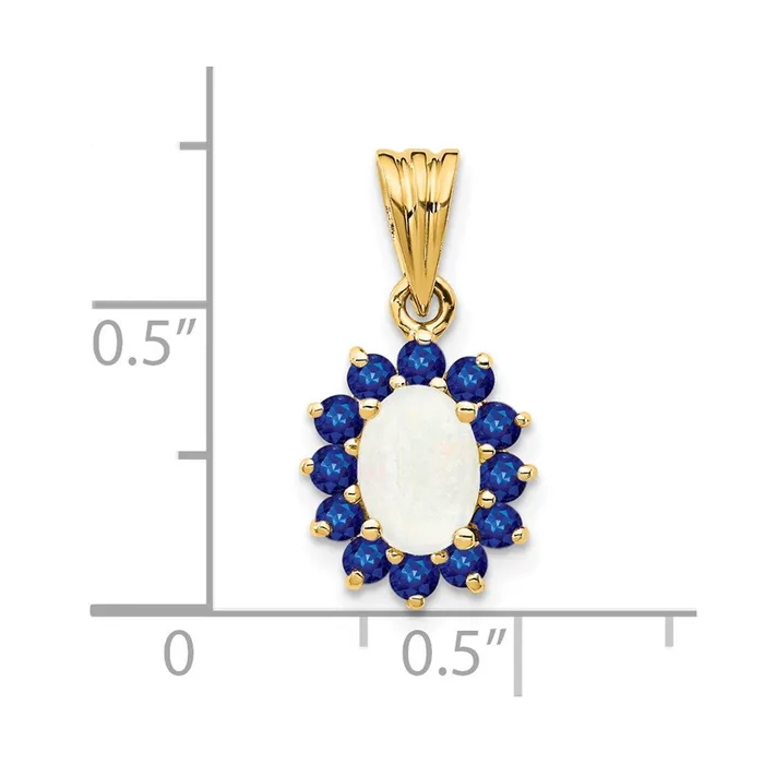 TreasureFineJewelers 14k Yellow Gold Genuine Opal and Sapphire Pendant Necklaces