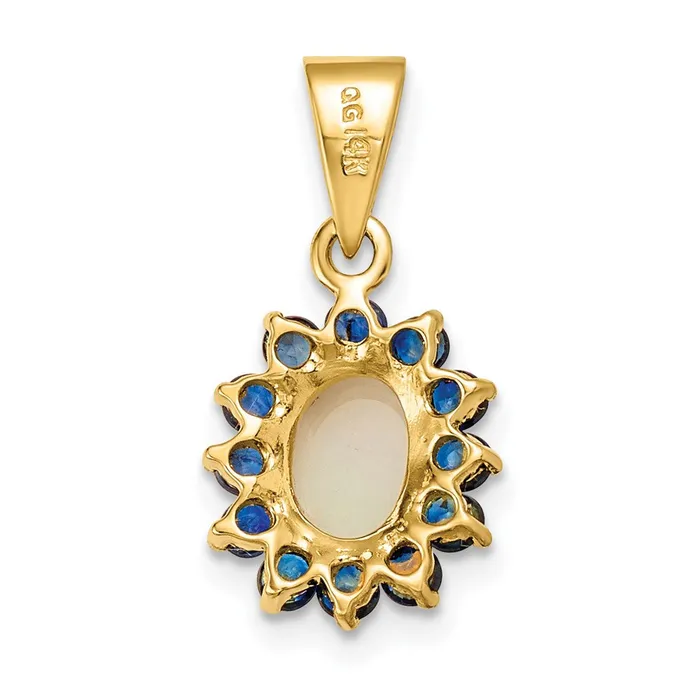 TreasureFineJewelers 14k Yellow Gold Genuine Opal and Sapphire Pendant Necklaces