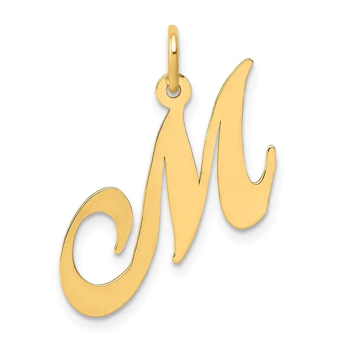 TreasureFineJewelers 14k Yellow Gold Medium Fancy Script Letter M Initial Charm Charm Necklaces TreasureFineJewelers 14k Yellow Gold Medium Fancy Script Letter M Initial Charm Charm Necklaces