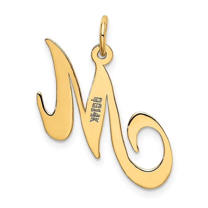 TreasureFineJewelers 14k Yellow Gold Medium Fancy Script Letter M Initial Charm Charm Necklaces