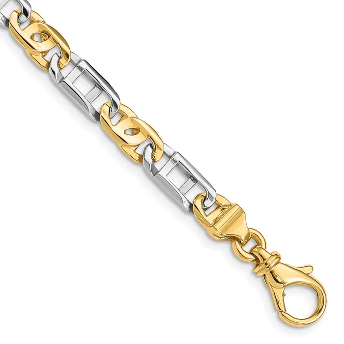 TreasureFineJewelers Bracelets 14K Twotone 85 inch 55mm Hand Polished Fancy Link with Fancy Lobster Clasp Bracelet