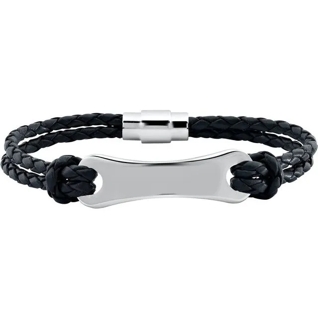 TreasureFineJewelers Bracelets Black Leather Stainless Steel 8 Bracelet