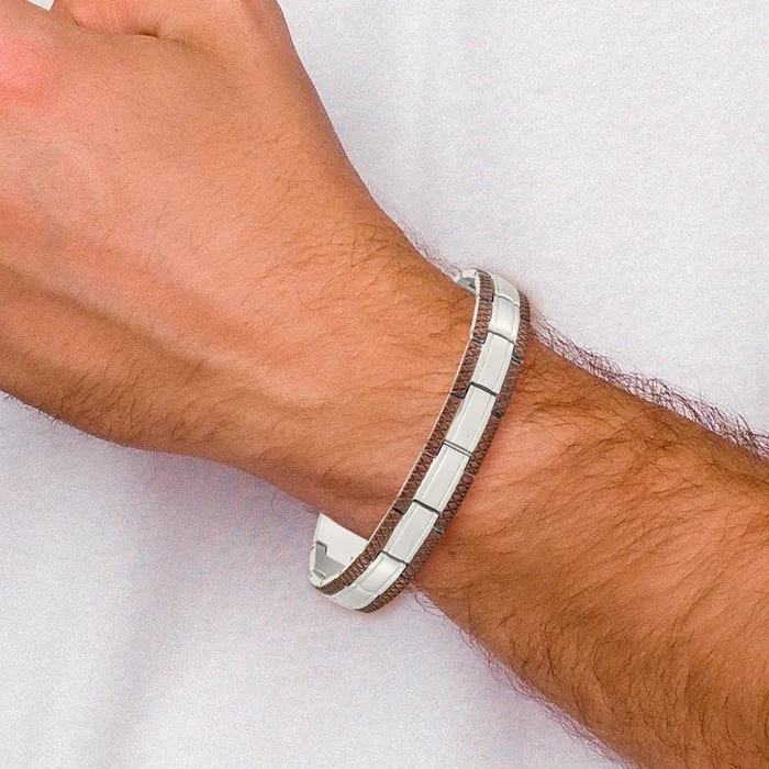 TreasureFineJewelers Bracelets Chisel Stainless Steel Brushed with Textured Brown IPplated Edges 875 inch Link Bracelet