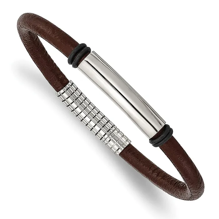 TreasureFineJewelers Bracelets Chisel Stainless Steel Polished Black and Brown Rubber 85 inch Bracelet TreasureFineJewelers Bracelets Chisel Stainless Steel Polished Black and Brown Rubber 85 inch Bracelet