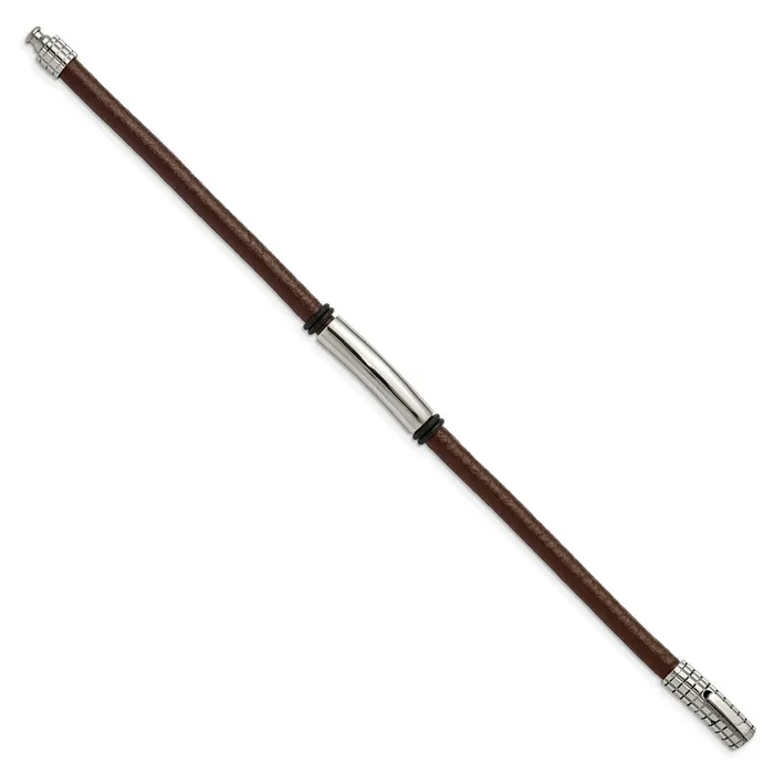 TreasureFineJewelers Bracelets Chisel Stainless Steel Polished Black and Brown Rubber 85 inch Bracelet