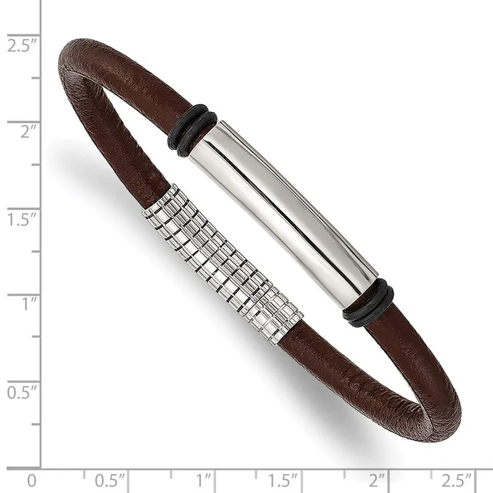 TreasureFineJewelers Bracelets Chisel Stainless Steel Polished Black and Brown Rubber 85 inch Bracelet