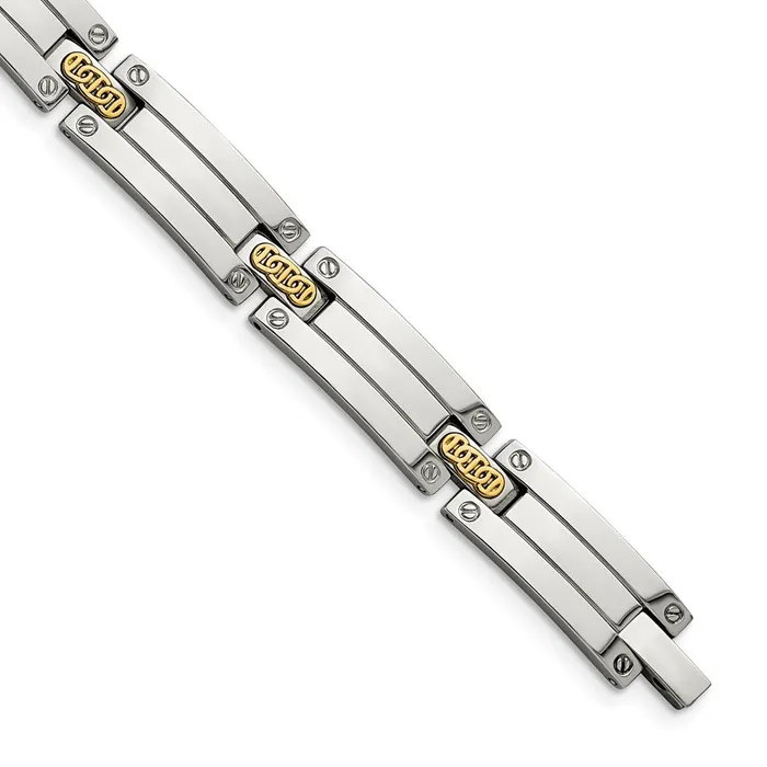 TreasureFineJewelers Bracelets Chisel Stainless Steel with 14k Gold Accent Polished 85 inch Link Bracelet TreasureFineJewelers Bracelets Chisel Stainless Steel with 14k Gold Accent Polished 85 inch Link Bracelet