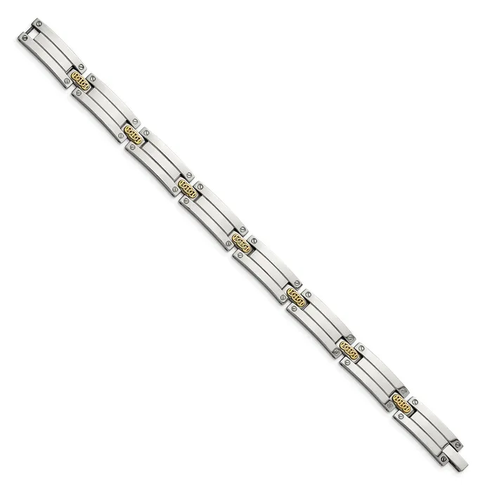 TreasureFineJewelers Bracelets Chisel Stainless Steel with 14k Gold Accent Polished 85 inch Link Bracelet