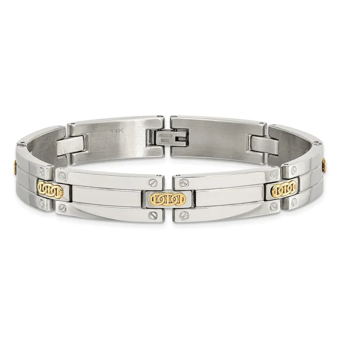 TreasureFineJewelers Bracelets Chisel Stainless Steel with 14k Gold Accent Polished 85 inch Link Bracelet