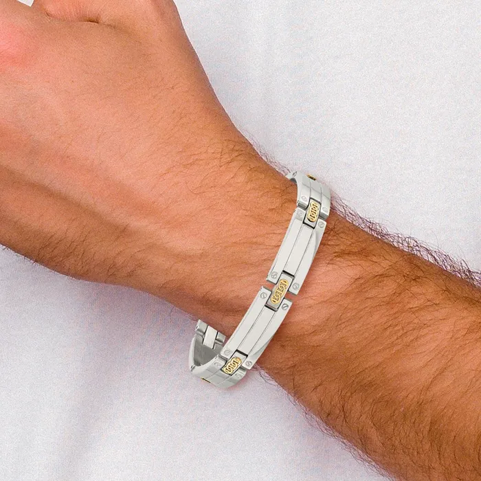 TreasureFineJewelers Bracelets Chisel Stainless Steel with 14k Gold Accent Polished 85 inch Link Bracelet
