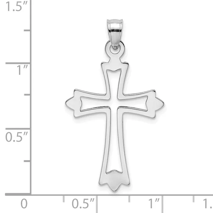 TreasureFineJewelers Charm Necklaces 10K White Gold Polished CutOut Cross Charm