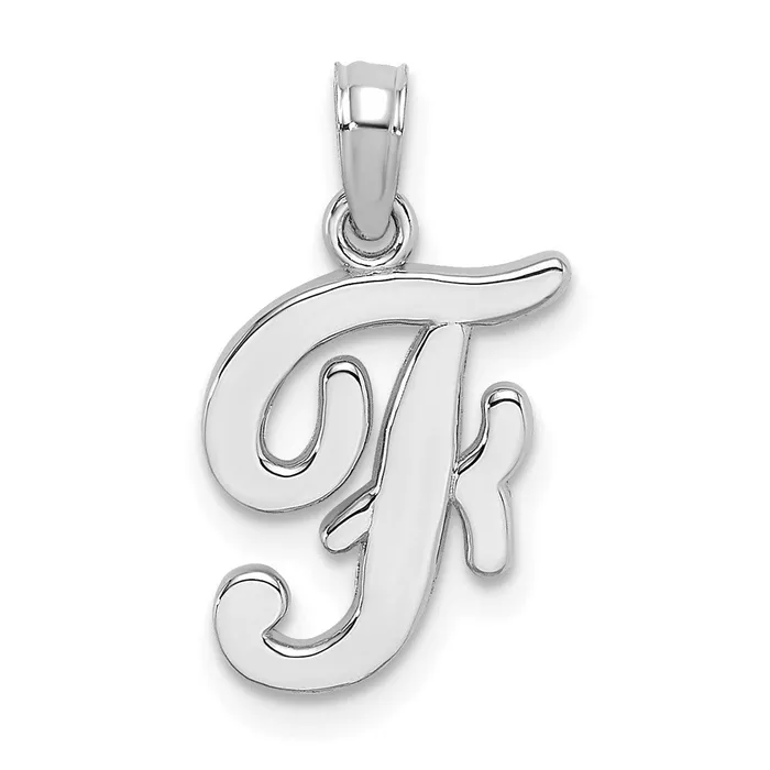 TreasureFineJewelers Charm Necklaces 10K White Gold Polished F Script Initial Charm TreasureFineJewelers Charm Necklaces 10K White Gold Polished F Script Initial Charm