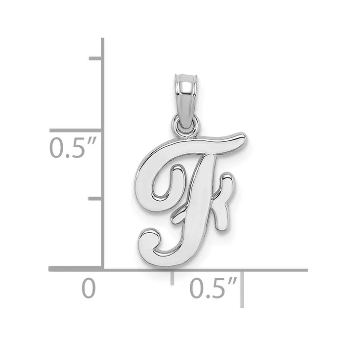 TreasureFineJewelers Charm Necklaces 10K White Gold Polished F Script Initial Charm