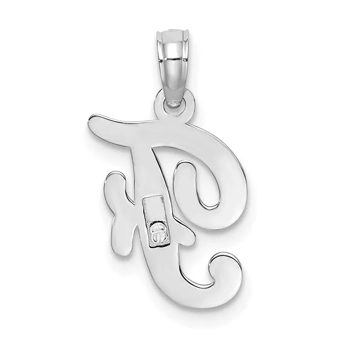 TreasureFineJewelers Charm Necklaces 10K White Gold Polished F Script Initial Charm