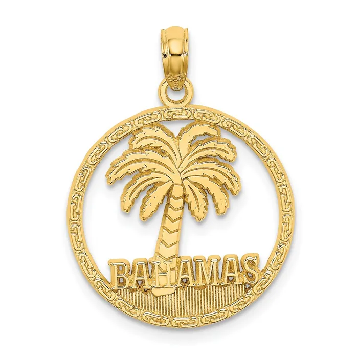 TreasureFineJewelers Charm Necklaces 14K BAHAMAS Palm Tree Round Charm