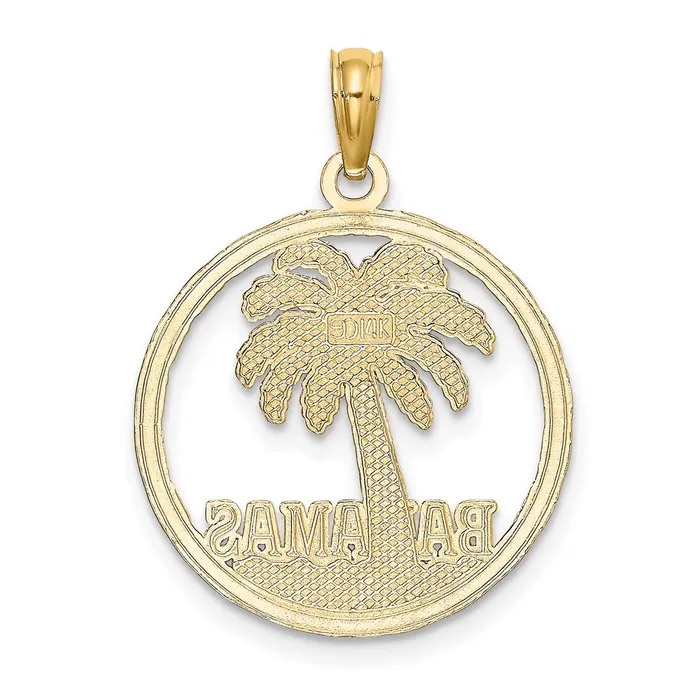 TreasureFineJewelers Charm Necklaces 14K BAHAMAS Palm Tree Round Charm