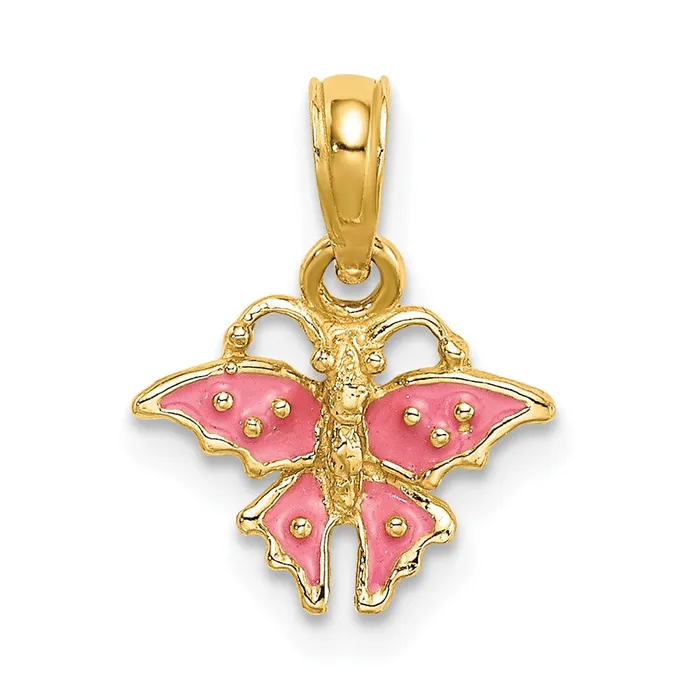 TreasureFineJewelers Charm Necklaces 14K Enamel Mini Pink Butterfly Charm TreasureFineJewelers Charm Necklaces 14K Enamel Mini Pink Butterfly Charm