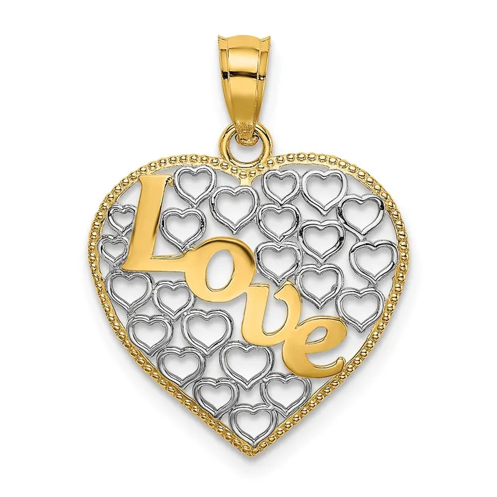 TreasureFineJewelers Charm Necklaces 14k LOVE wRhodium Heart Charm