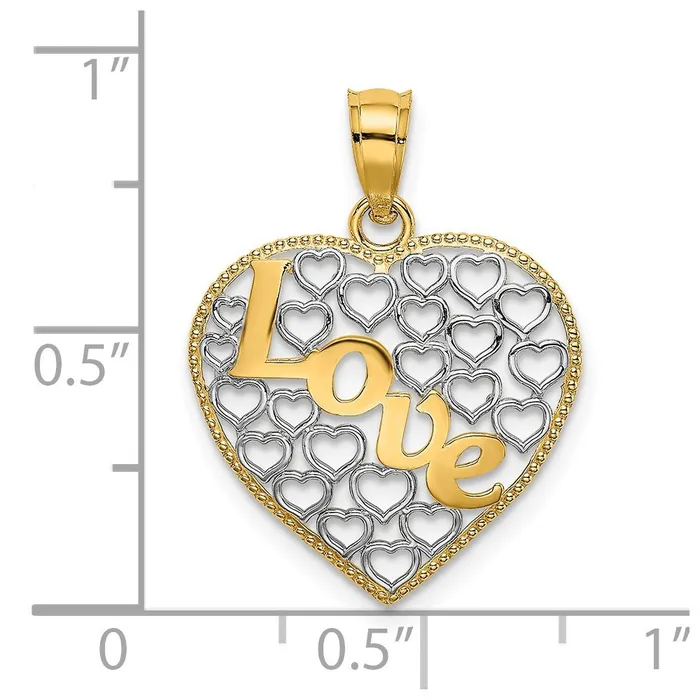 TreasureFineJewelers Charm Necklaces 14k LOVE wRhodium Heart Charm