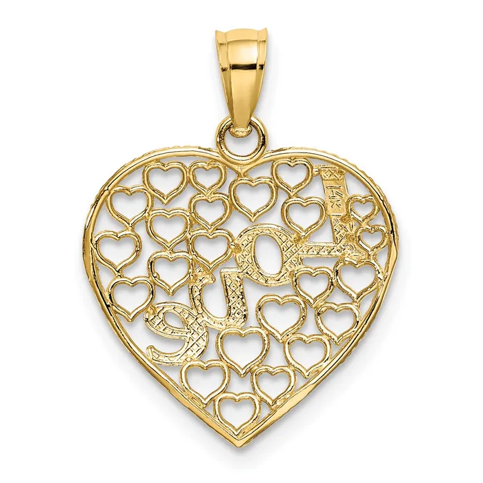 TreasureFineJewelers Charm Necklaces 14k LOVE wRhodium Heart Charm
