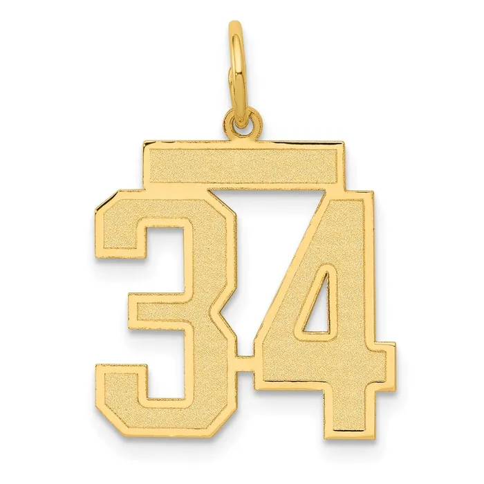 TreasureFineJewelers Charm Necklaces 14k Medium Satin Number 34 Charm