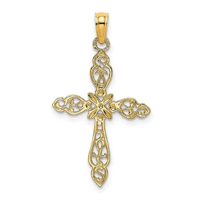 TreasureFineJewelers Charm Necklaces 14K Polished and CutOut Cross Charm