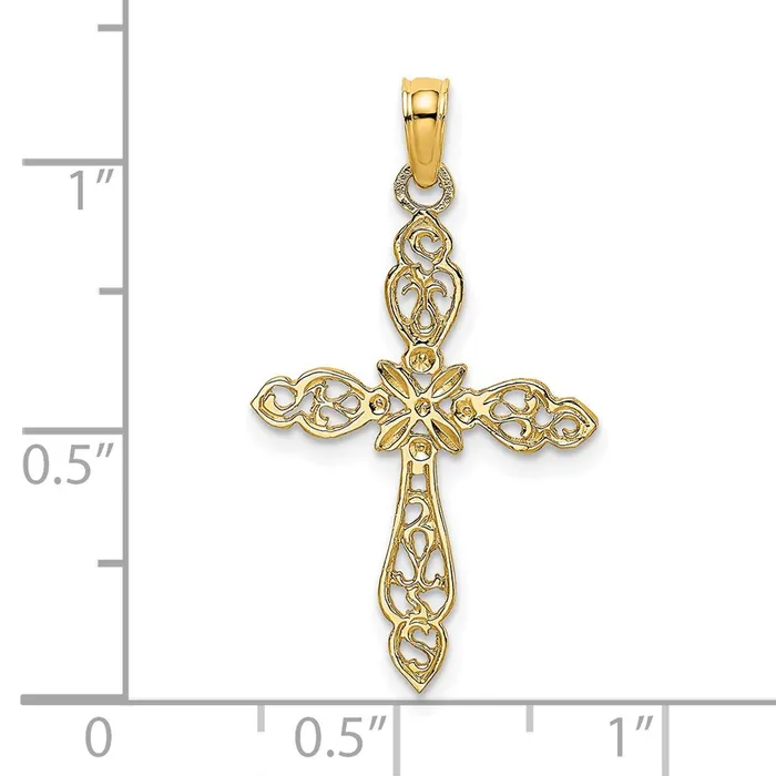TreasureFineJewelers Charm Necklaces 14K Polished and CutOut Cross Charm