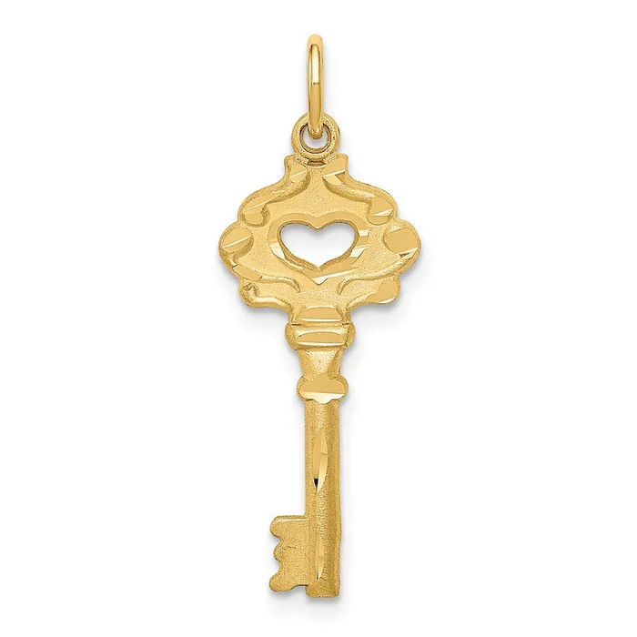 TreasureFineJewelers Charm Necklaces 14K Polished Fancy Edge Key Charm