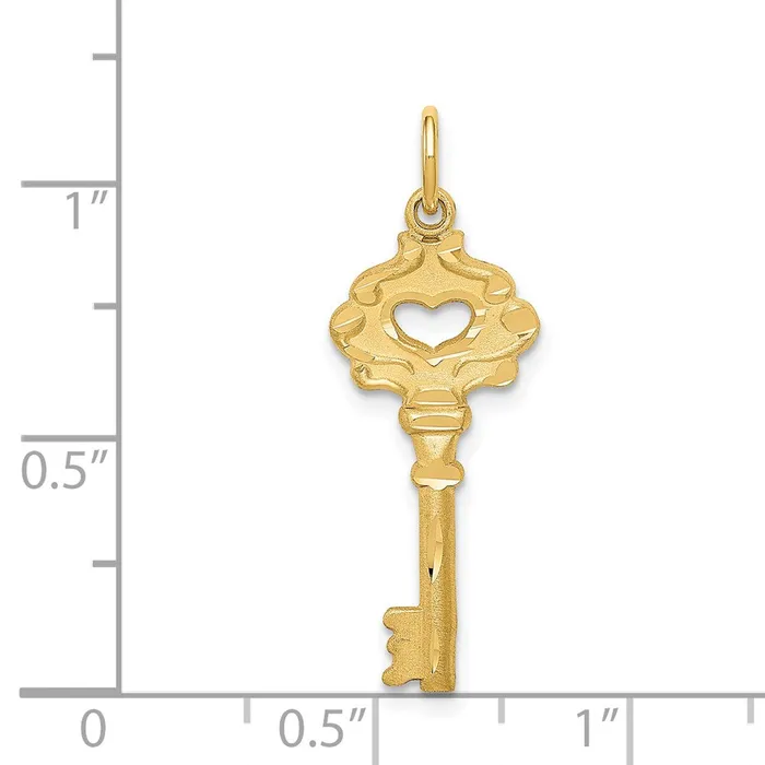 TreasureFineJewelers Charm Necklaces 14K Polished Fancy Edge Key Charm