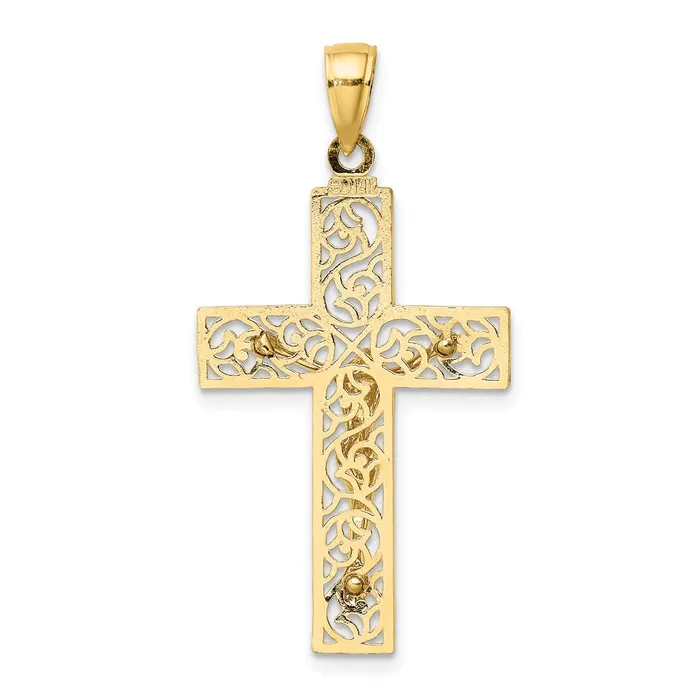 TreasureFineJewelers Charm Necklaces 14K Textured Swirl Design Crucifix Charm