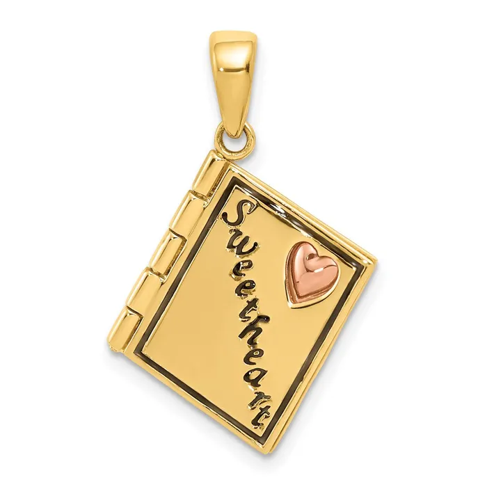 TreasureFineJewelers Charm Necklaces 14K Twotone 3D Enameled Moveable SWEETHEART Book Charm TreasureFineJewelers Charm Necklaces 14K Twotone 3D Enameled Moveable SWEETHEART Book Charm