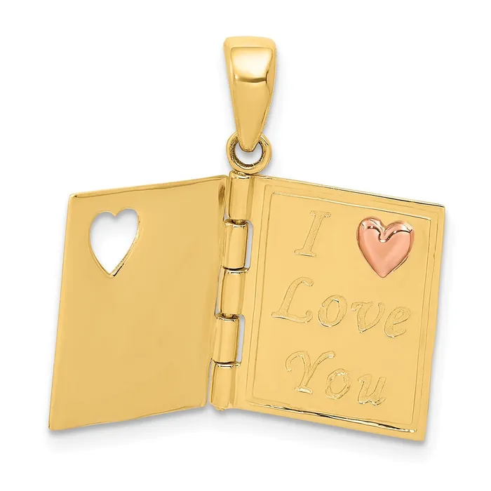 TreasureFineJewelers Charm Necklaces 14K Twotone 3D Enameled Moveable SWEETHEART Book Charm