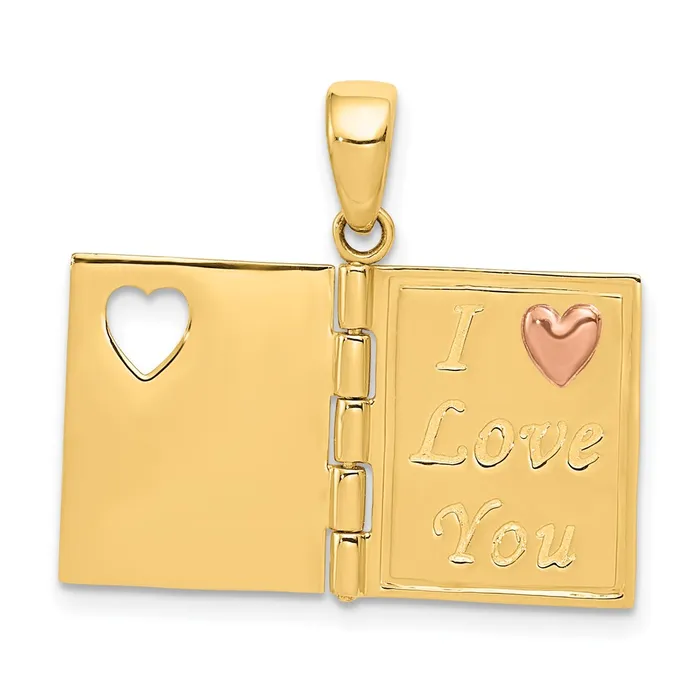 TreasureFineJewelers Charm Necklaces 14K Twotone 3D Enameled Moveable SWEETHEART Book Charm
