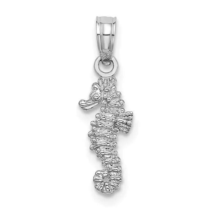 TreasureFineJewelers Charm Necklaces 14K White Gold 3D Mini Seahorse Charm