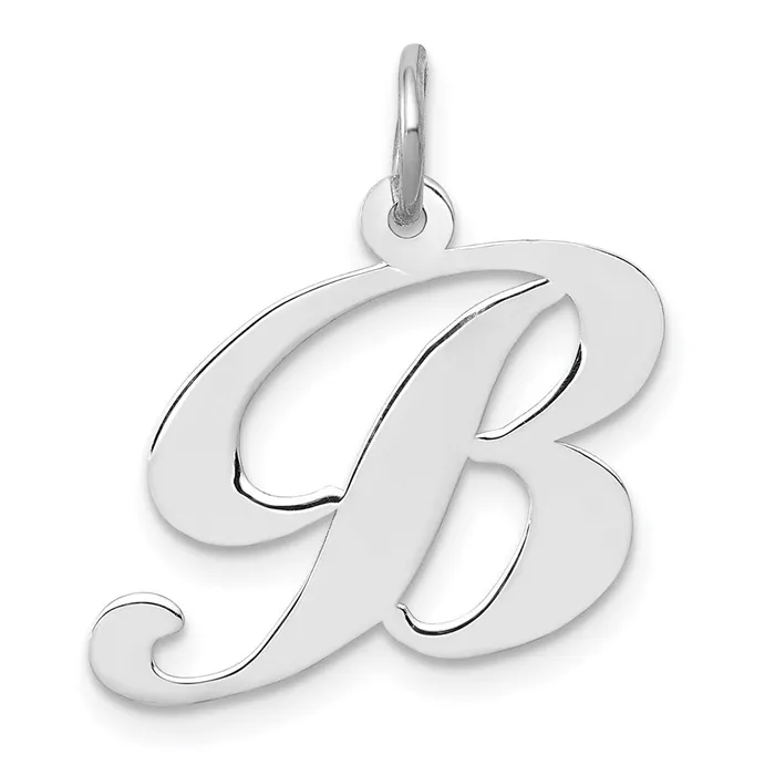 TreasureFineJewelers Charm Necklaces 14k White Gold Medium Fancy Script Letter B Initial Charm TreasureFineJewelers Charm Necklaces 14k White Gold Medium Fancy Script Letter B Initial Charm
